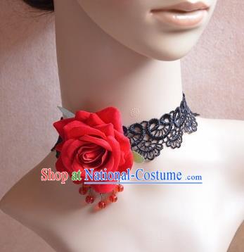 European Western Vintage Jewelry Accessories Renaissance Bride Red Rose Lace Necklace for Women