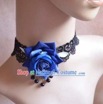 European Western Vintage Jewelry Accessories Renaissance Bride Blue Rose Lace Necklace for Women