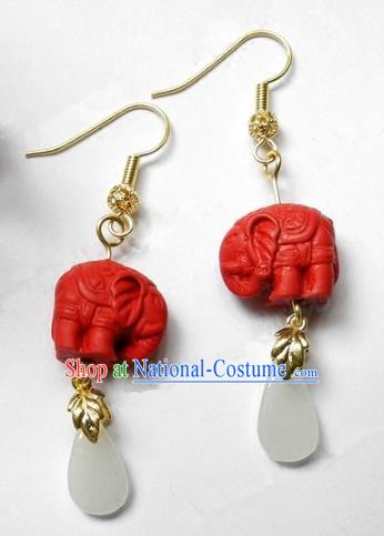 Asian Chinese Traditional Handmade Jewelry Accessories Jadeite Cinnabar Earrings for Women