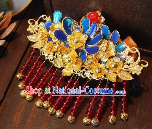 Chinese Handmade Classical Hairpins Ancient Hanfu Blueing Step Shake Hair Accessories for Women