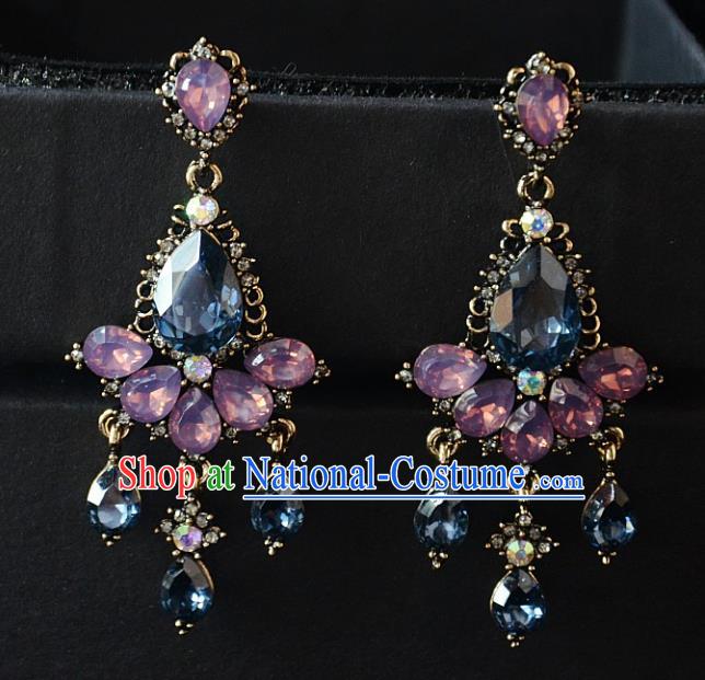 European Western Bride Vintage Jewelry Accessories Renaissance Crystal Earrings for Women