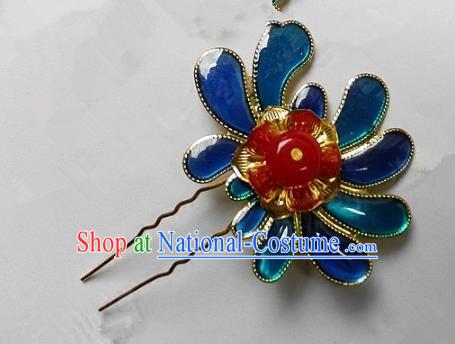 Chinese Handmade Classical Hairpins Ancient Hanfu Blueing Hair Stick Hair Accessories for Women