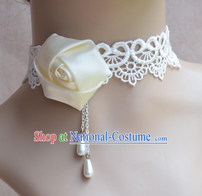 European Western Vintage Jewelry Accessories Renaissance Bride Beige Satin Rose Necklace for Women