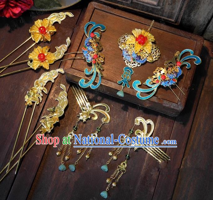 Chinese Handmade Classical Blueing Hairpins Ancient Hanfu Headdress Hair Accessories for Women