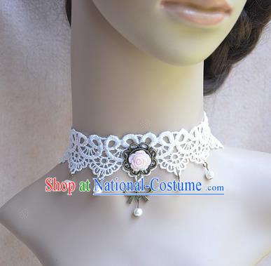 European Western Vintage Jewelry Accessories Renaissance Bride Pink Rose Lace Necklace for Women