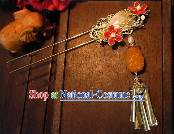 Chinese Handmade Classical Hairpins Ancient Hanfu Beeswax Tassel Hair Clip Headdress Hair Accessories for Women