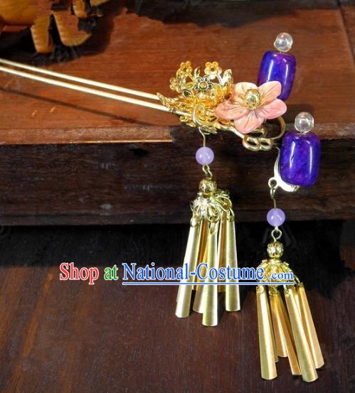 Chinese Handmade Classical Hairpins Ancient Hanfu Purple Hair Clip Headdress Hair Accessories for Women