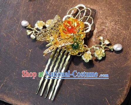 Chinese Handmade Classical Golden Hairpins Ancient Hanfu Hair Comb Headdress Hair Accessories for Women