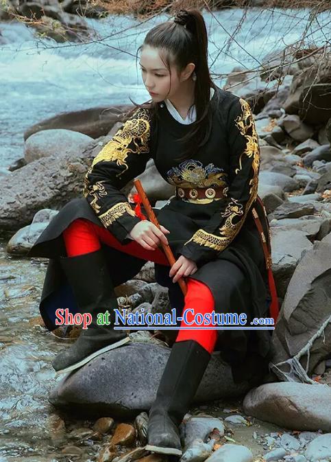 China Ancient Swordswoman Costume Tang Dynasty Imperial Bodyguard Embroidered Clothing for Women