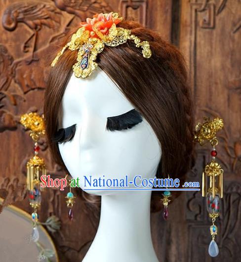 Chinese Handmade Classical Hair Accessories Ancient Hanfu Hairpins Xiuhe Suit Hair Stick Complete Set for Women