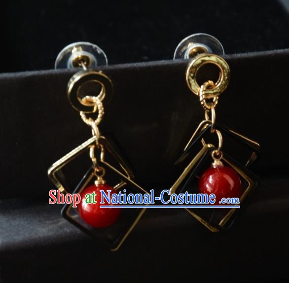 European Western Bride Vintage Accessories Eardrop Renaissance Red Bead Earrings for Women