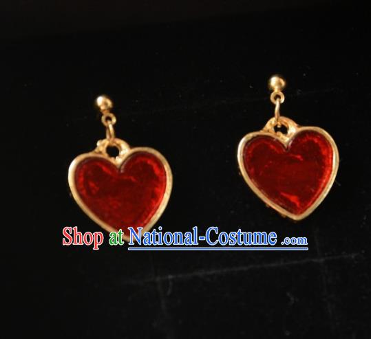 European Western Bride Vintage Accessories Eardrop Renaissance Red Heart Earrings for Women