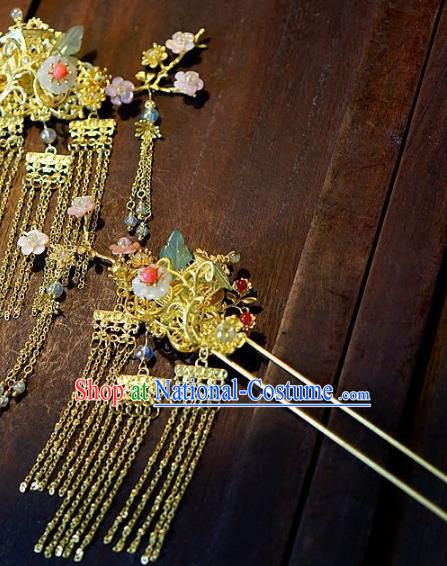 Chinese Handmade Classical Hair Accessories Ancient Hanfu Hairpins Xiuhe Suit Tassel Step Shake for Women