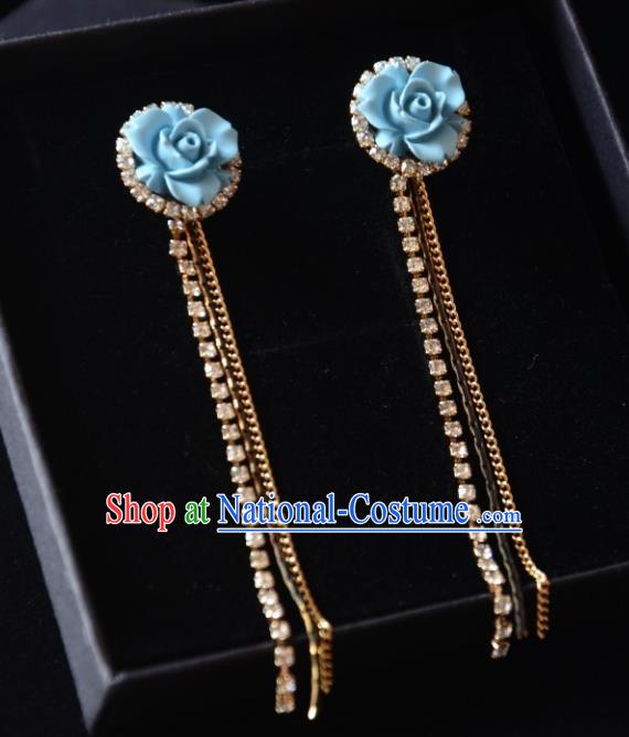 European Western Bride Vintage Accessories Eardrop Renaissance Blue Flower Earrings for Women