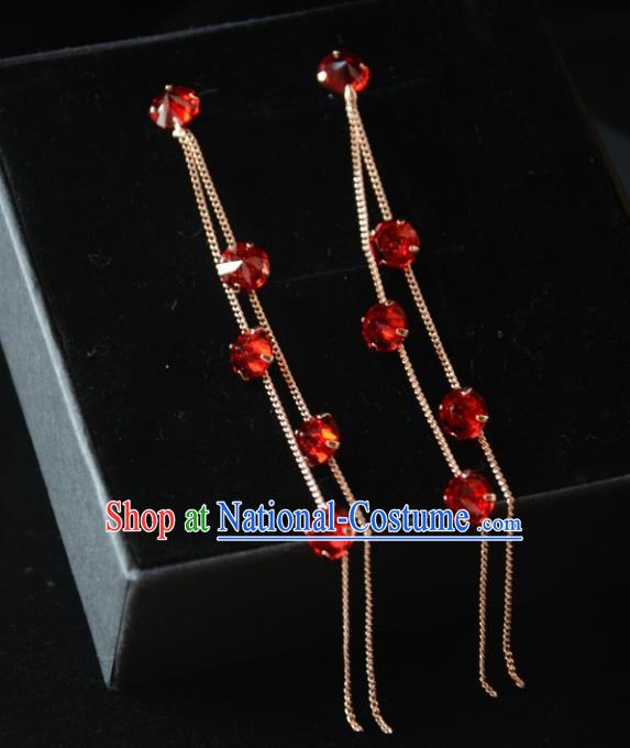 European Western Bride Vintage Accessories Red Crystal Eardrop Renaissance Earrings for Women