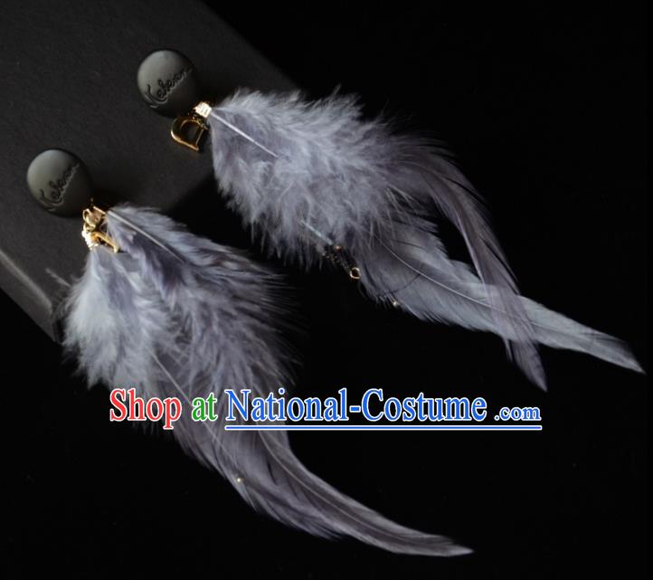 European Western Bride Vintage Accessories Grey Feather Eardrop Renaissance Earrings for Women