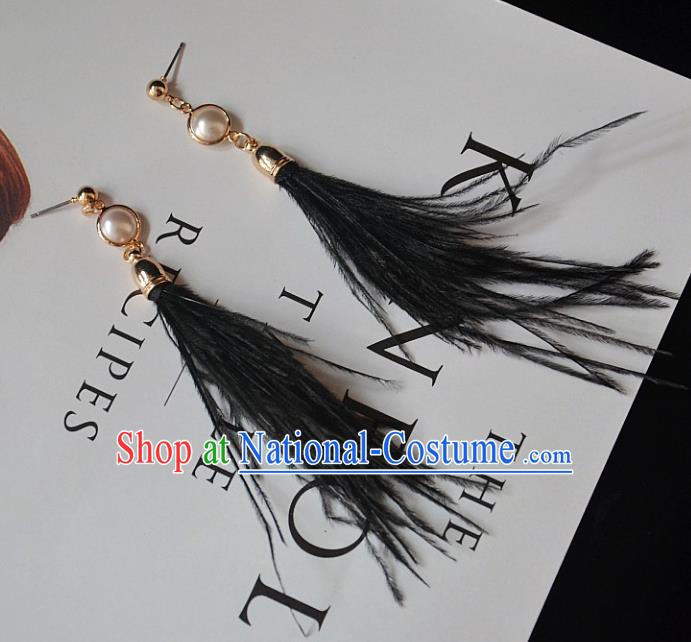 European Western Bride Vintage Accessories Black Feather Eardrop Renaissance Earrings for Women