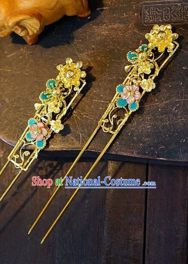 Chinese Handmade Classical Hair Accessories Golden Hair Clip Ancient Hanfu Hairpins for Women