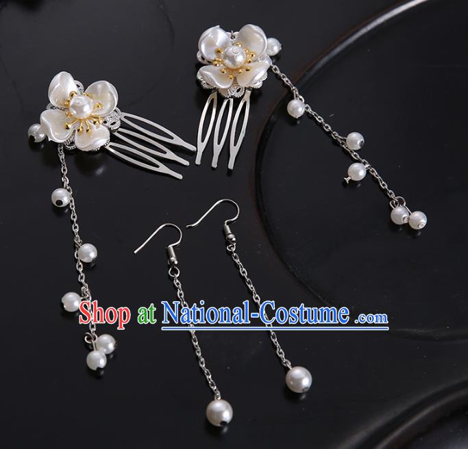 Handmade Chinese Ancient Hair Accessories Pearls Tassel Hair Combs Hairpins for Women