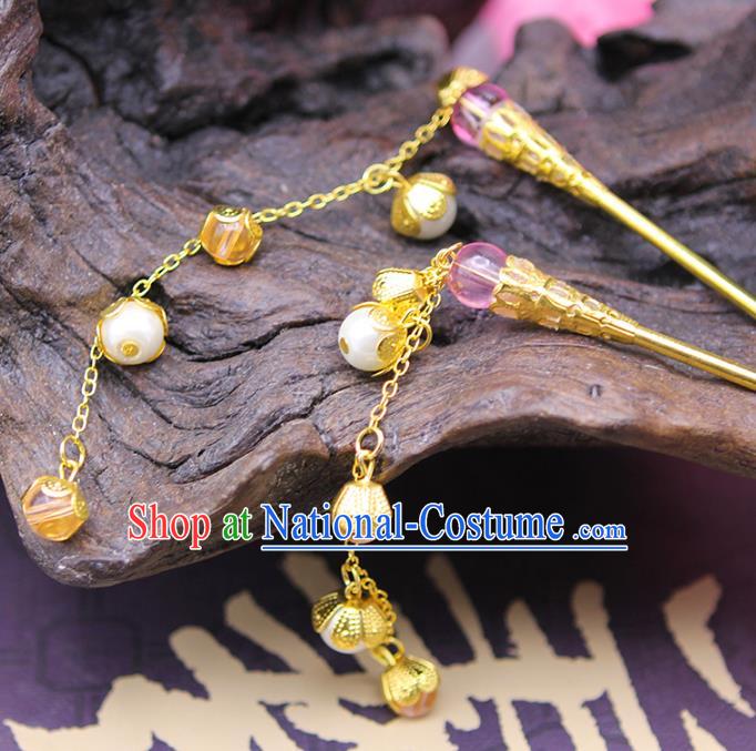 Handmade Chinese Ancient Hair Accessories Pink Beads Tassel Step Shake Hairpins for Women