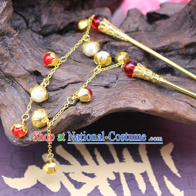 Handmade Chinese Ancient Hair Accessories Red Beads Tassel Step Shake Hairpins for Women