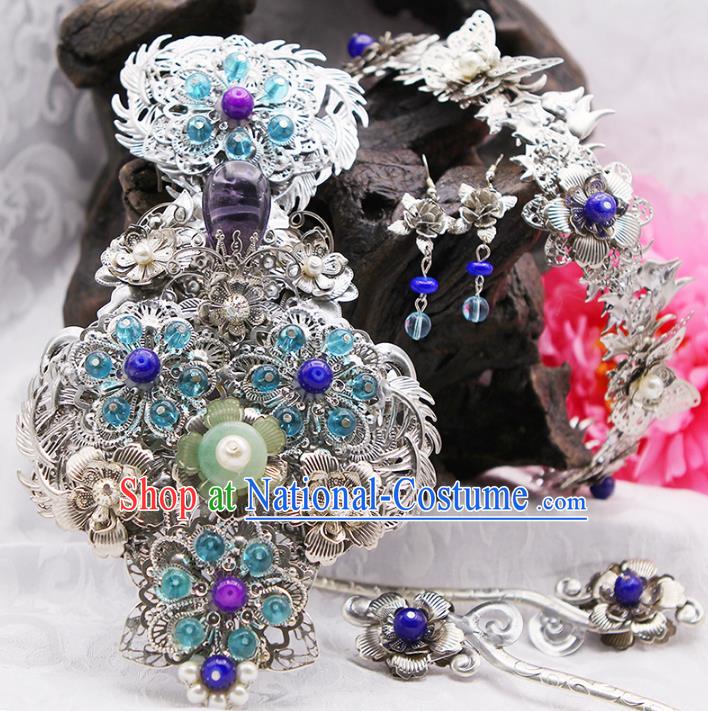 Handmade Chinese Ancient Princess Hair Accessories Step Shake Hairpins Complete Set for Women