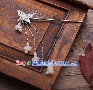 Handmade Chinese Ancient Princess Hair Accessories Butterfly White Tassel Hairpins for Women