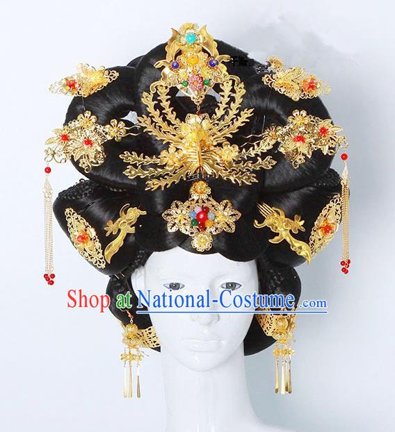 Handmade Chinese Ancient Imperial Concubine Hair Accessories Wig and Hairpins Complete Set for Women