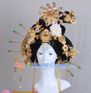 Handmade Chinese Ancient Palace Lady Hair Accessories Wig and Phoenix Coronet Hairpins for Women