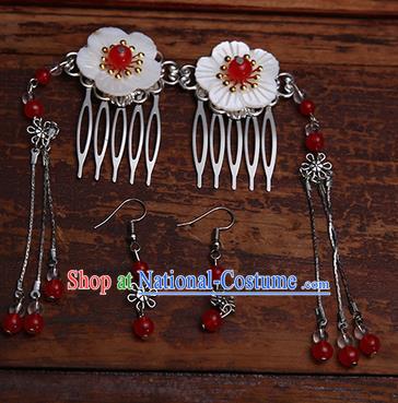 Handmade Chinese Ancient Hair Accessories Red Beads Tassel Hair Comb Hairpins for Women