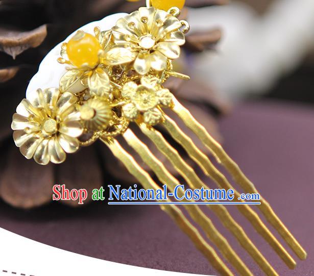 Handmade Chinese Ancient Palace Lady Hair Accessories Hanfu Golden Hair Comb Hairpins for Women