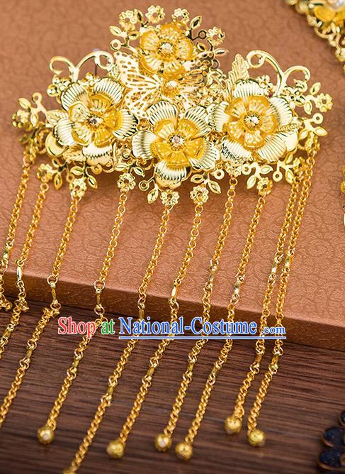 Handmade Asian Chinese Ancient Palace Lady Hair Accessories Hanfu Golden Tassel Hair Comb for Women