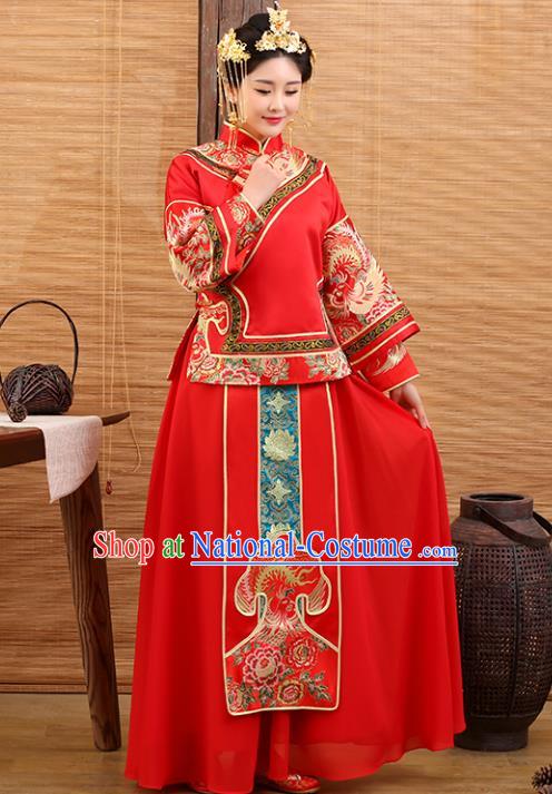 Traditional Ancient Chinese Costume Xiuhe Suits Wedding Embroidered Red Clothing for Women