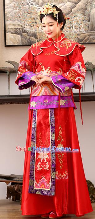 Traditional Ancient Chinese Costume Xiuhe Suits Wedding Embroidered Red Toast Clothing for Women