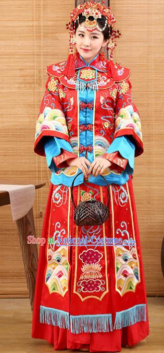 Traditional Ancient Chinese Costume Bride Xiuhe Suits Wedding Dress Embroidered Red Toast Clothing for Women