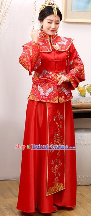 Traditional Ancient Chinese Costume Xiuhe Suits Wedding Bride Embroidered Red Toast Clothing for Women