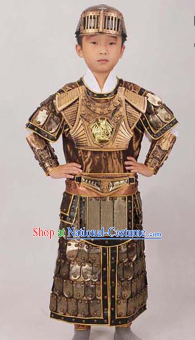 Traditional Ancient Chinese General Soldier Helmet and Armour Clothing for Kids