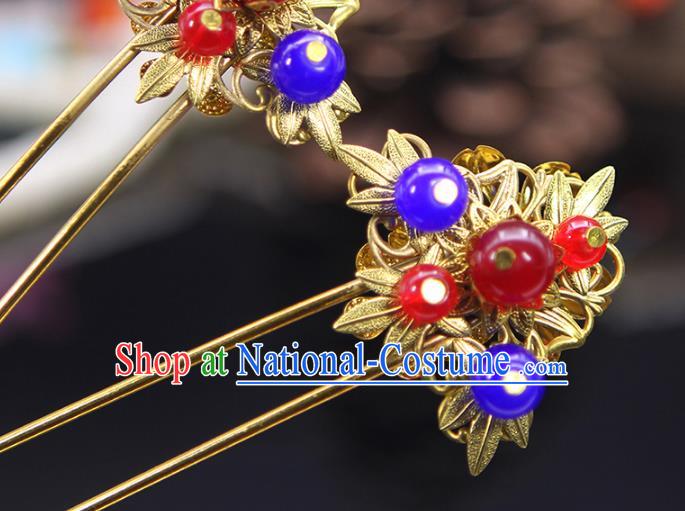 Handmade Chinese Ancient Palace Lady Hair Accessories Hanfu Golden Hairpins Hair Stick for Women