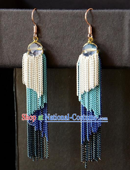 European Western Bride Vintage Blue Tassel Eardrop Accessories Renaissance Earrings for Women