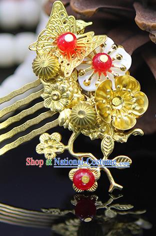 Handmade Chinese Ancient Palace Lady Hair Accessories Hanfu Golden Butterfly Hair Comb Hairpins for Women