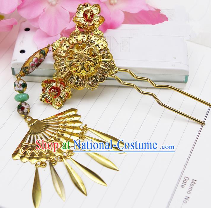 Handmade Chinese Ancient Palace Lady Hair Accessories Hanfu Golden Tassel Hairpins for Women