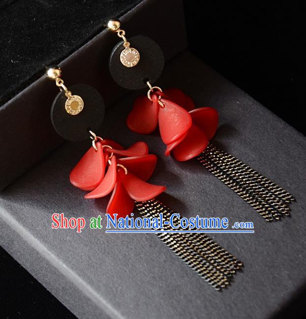 European Western Bride Vintage Red Eardrop Accessories Renaissance Tassel Earrings for Women