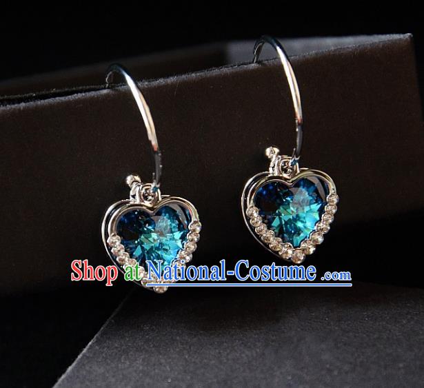 European Western Bride Vintage Blue Crystal Heart Earbob Accessories Renaissance Earrings for Women