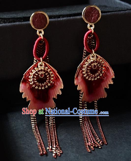 European Western Bride Vintage Red Tassel Earbob Accessories Renaissance Earrings for Women