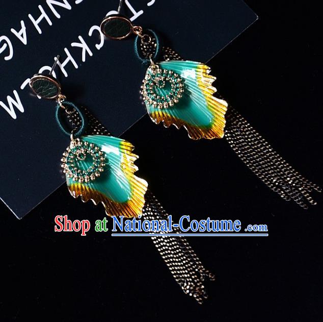 European Western Bride Vintage Tassel Green Earbob Accessories Renaissance Earrings for Women