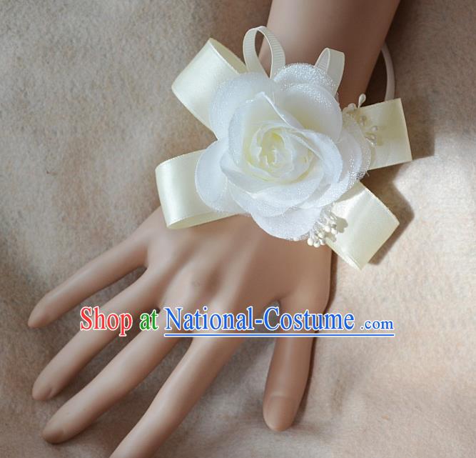 European Western Bride Wrist Flowers Accessories Vintage Renaissance Beige Rose Bracelet for Women