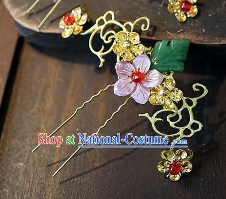 Chinese Handmade Classical Hair Accessories Ancient Hanfu Cloisonne Hairpins Pink Flower Hair Clip for Women