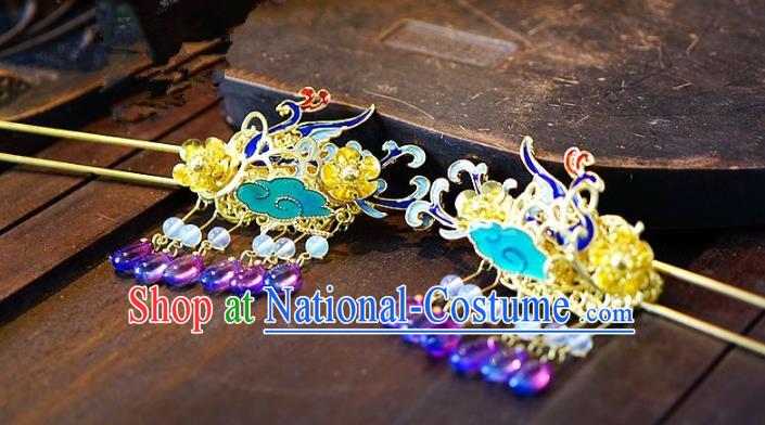 Chinese Handmade Classical Hair Accessories Ancient Hanfu Cloisonne Hairpins Hair Clip for Women