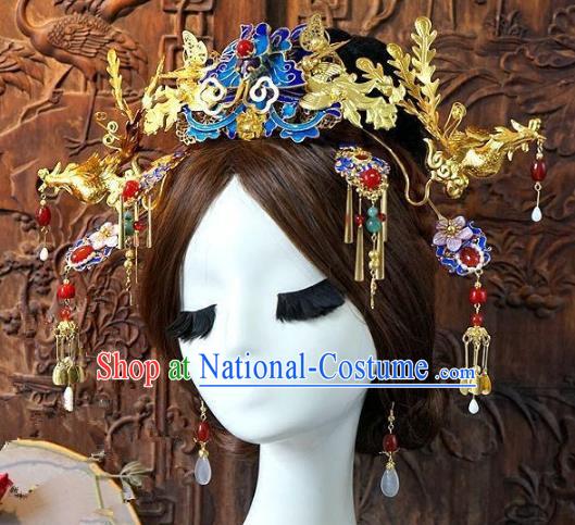 Chinese Handmade Classical Hair Accessories Ancient Hanfu Tassel Hairpins Bride Phoenix Coronet for Women