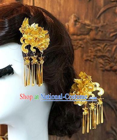 Chinese Handmade Classical Hair Accessories Ancient Hanfu Tassel Hairpins Bride Golden Step Shake for Women